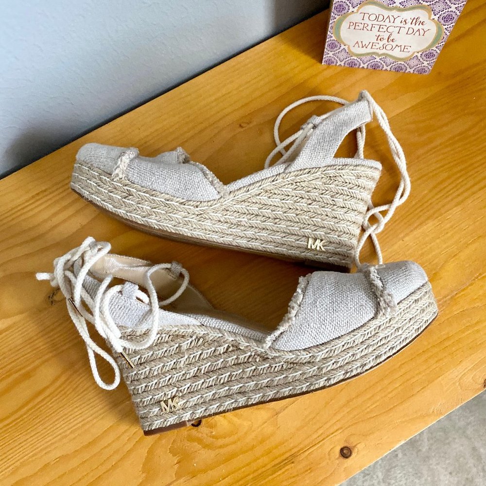 Michael Kors Espadrille Canvas Lace Up Wedges